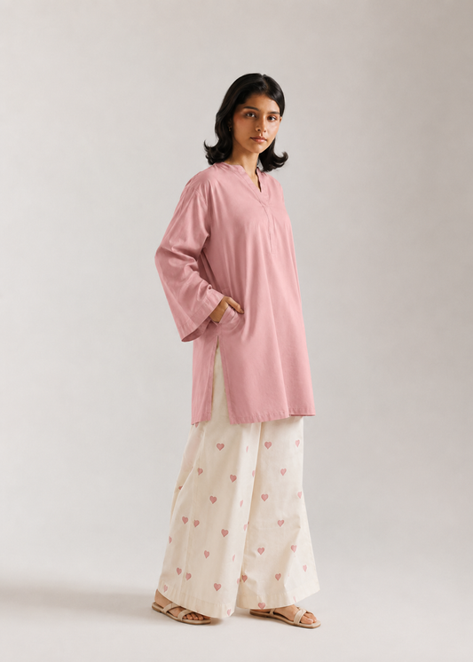 Pink Heart Pure Cotton Farshi Coord Set