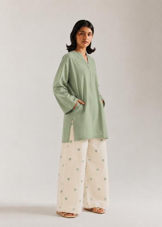 Pista Green Heart Pure Cotton Farshi Coord Set