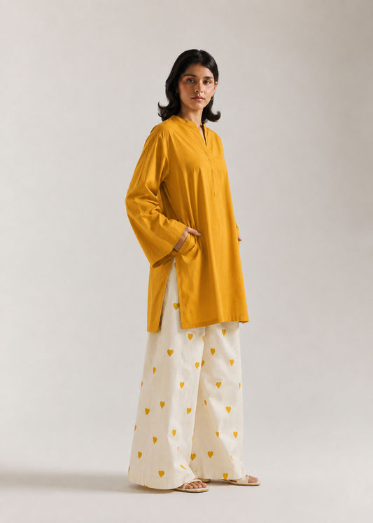 Mustard Yellow  Heart Pure Cotton Farshi Coord Set