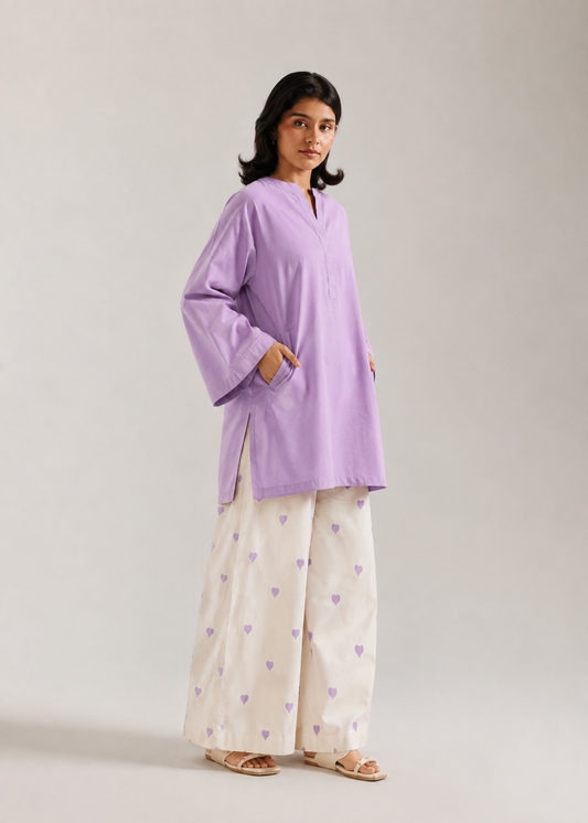 Lilac Purple Heart Pure Cotton Farshi Coord Set
