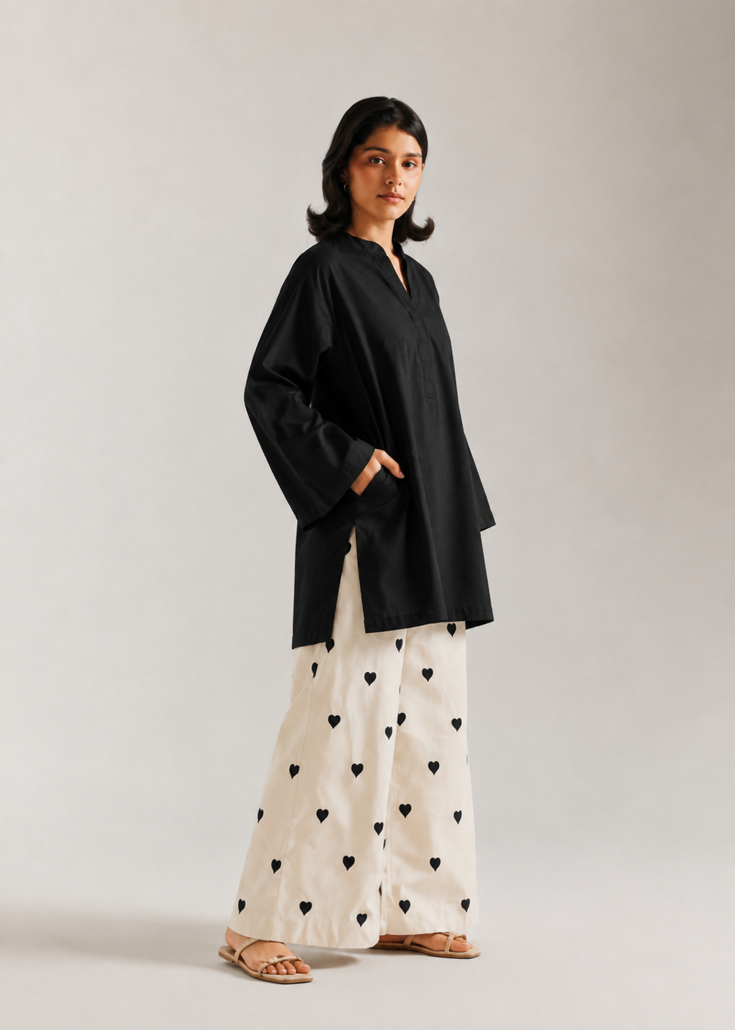 Black Heart Pure Cotton Farshi Coord Set