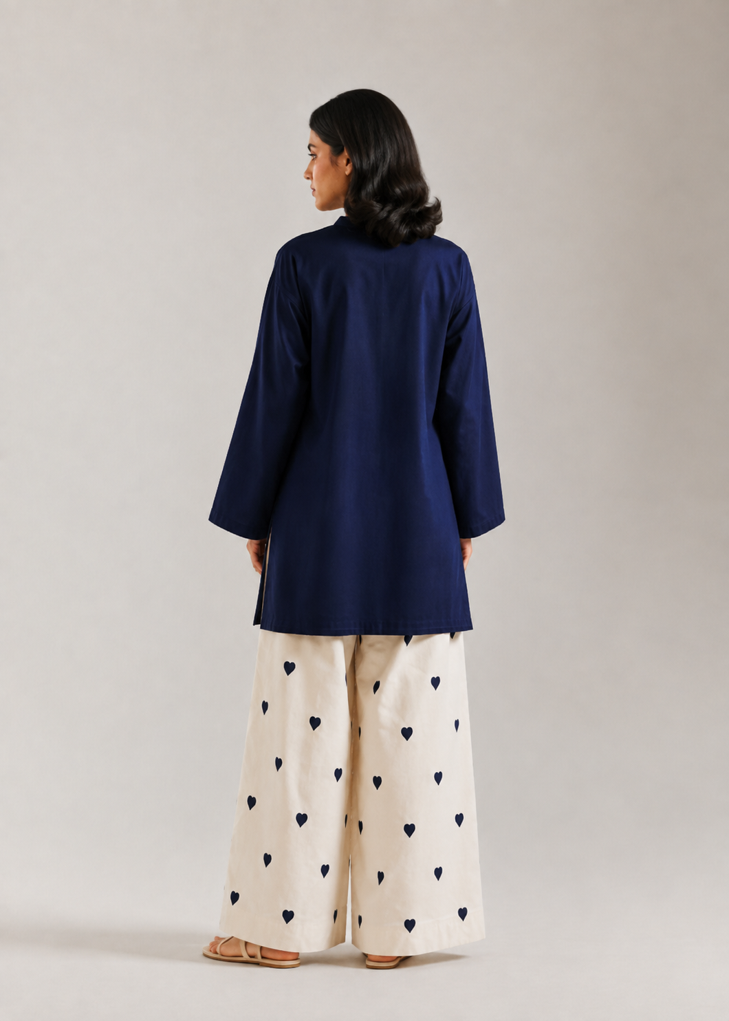 Navy Blue Heart Pure Cotton Farshi Coord Set