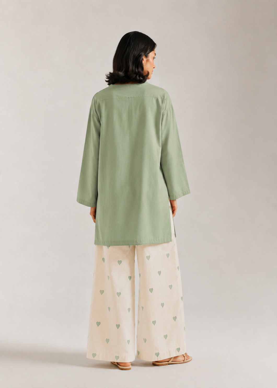 Pista Green Heart Pure Cotton Farshi Coord Set