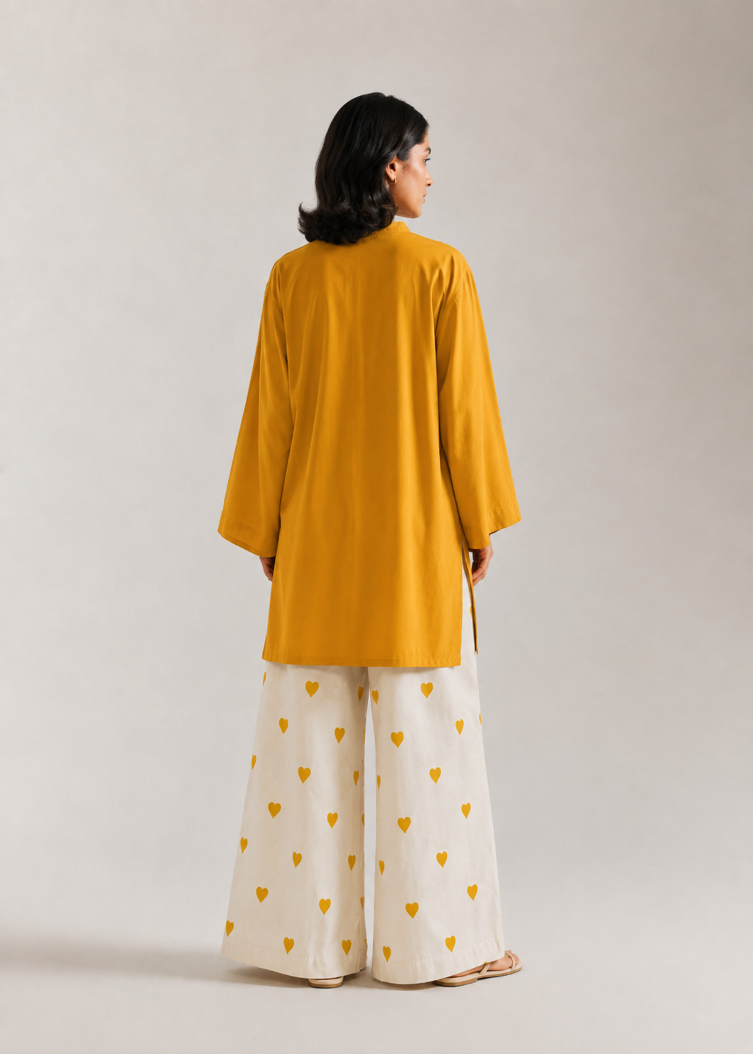Mustard Yellow  Heart Pure Cotton Farshi Coord Set