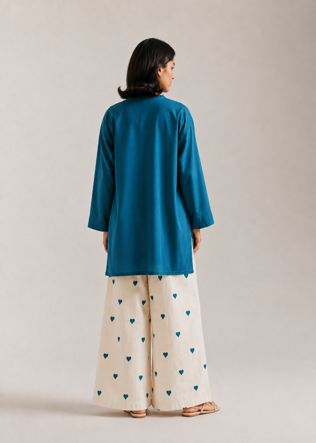 Teal Blue Heart Pure Cotton Farshi Coord Set