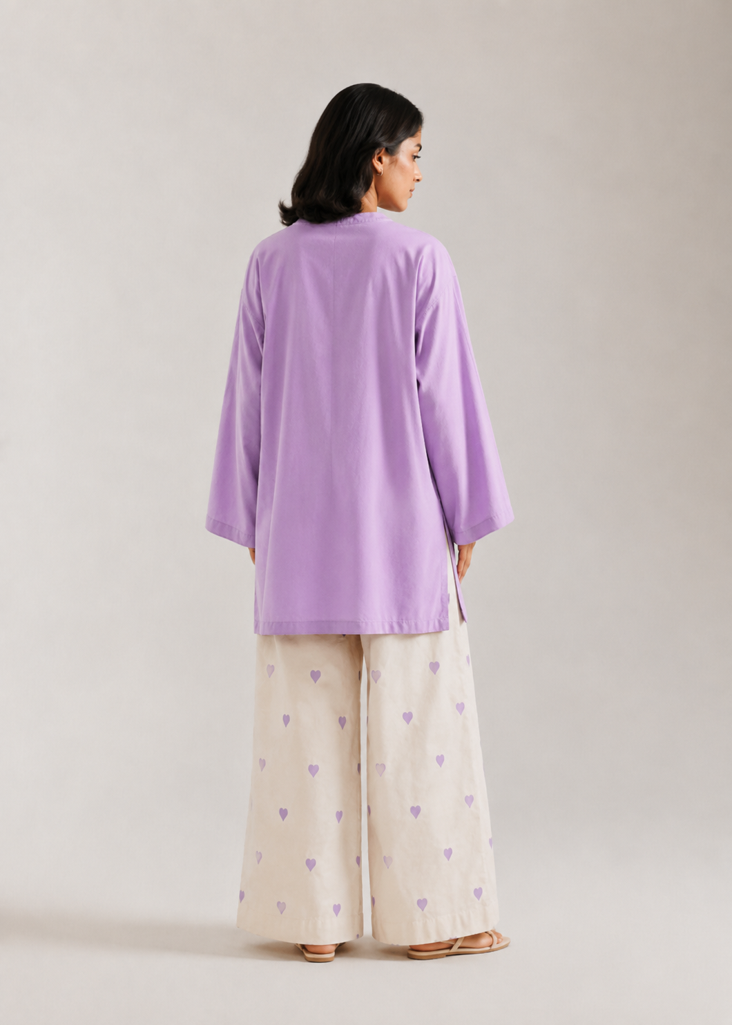 Lilac Purple Heart Pure Cotton Farshi Coord Set