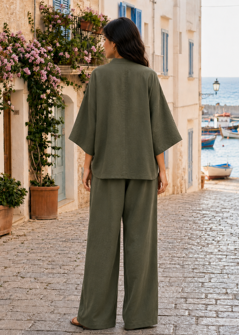 Olive Green Linen Angrakha Co-ord Set