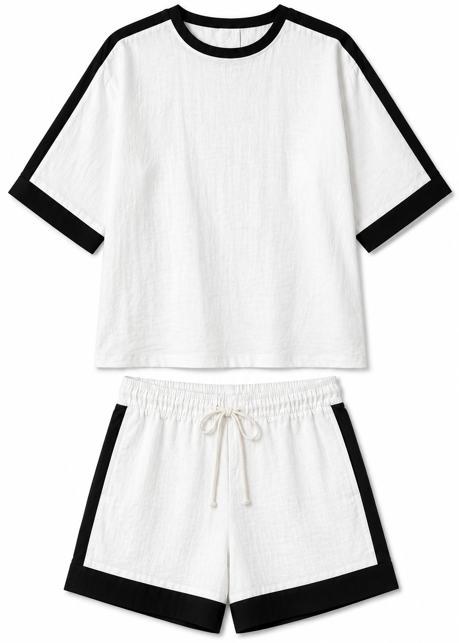 White & Black Contrast Cotton Co-Ord Set