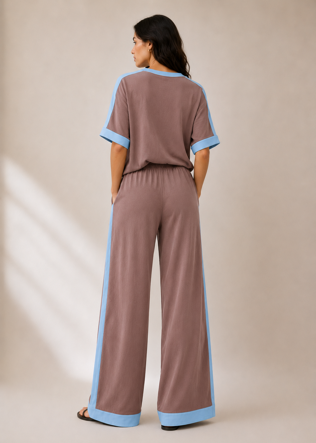 Mocha Blue Contrast Lounge Co-Ord Set