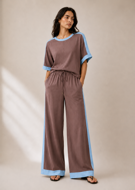 Mocha Blue Contrast Lounge Co-Ord Set