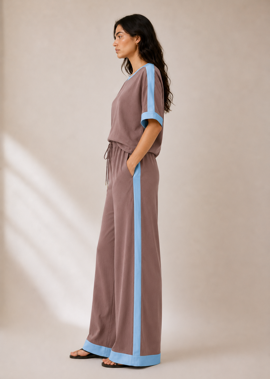 Mocha Blue Contrast Lounge Co-Ord Set