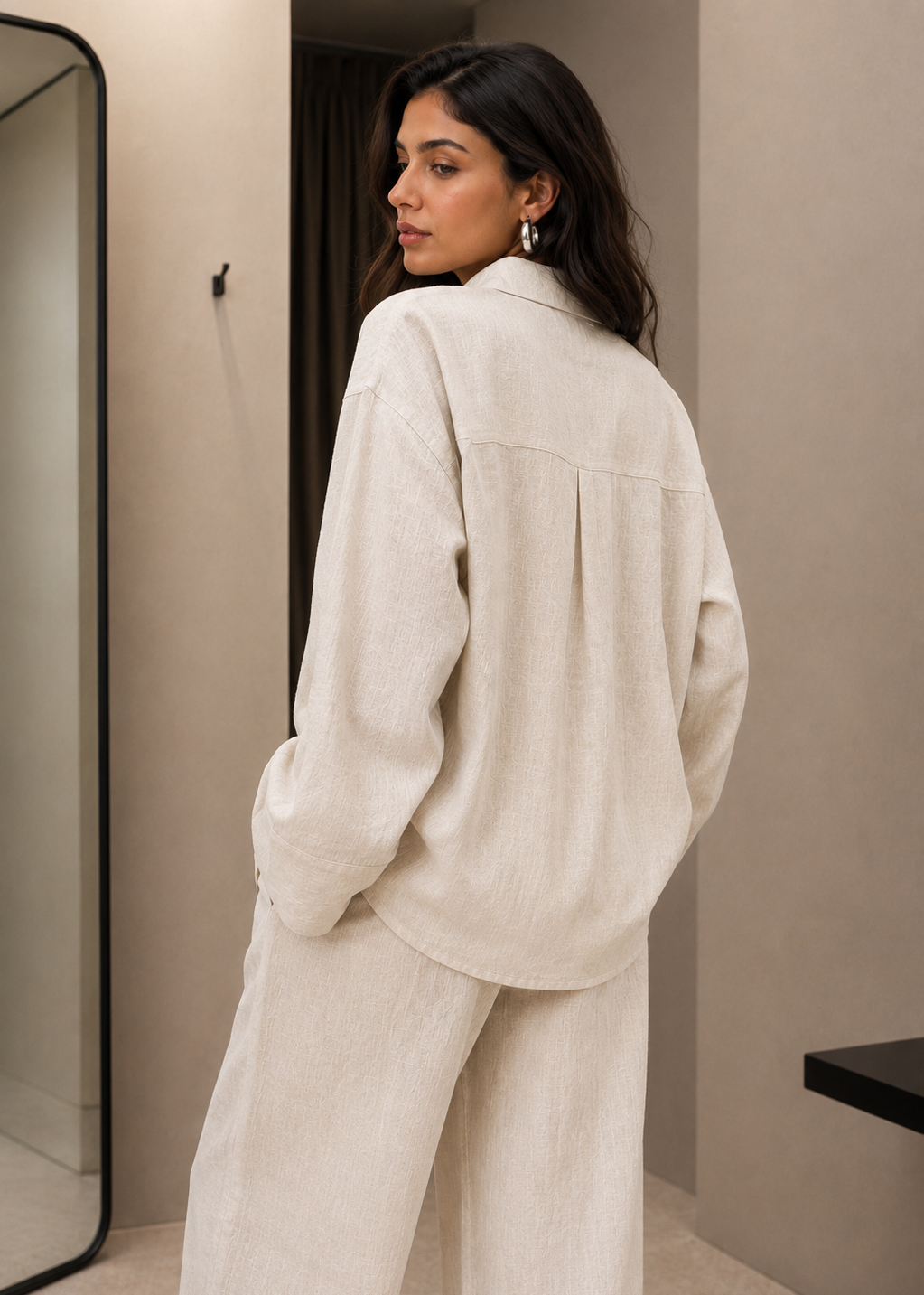 Beige Cotton Flex Linen-Blend Co-ord Set