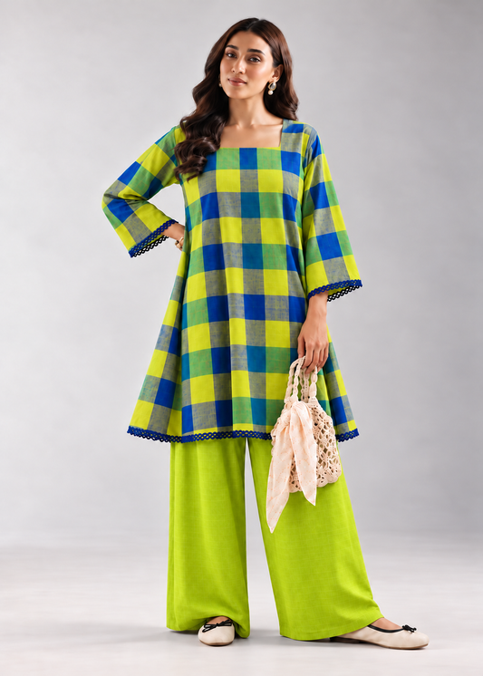 Lime Khana Check Wide-Leg Co-ord Set