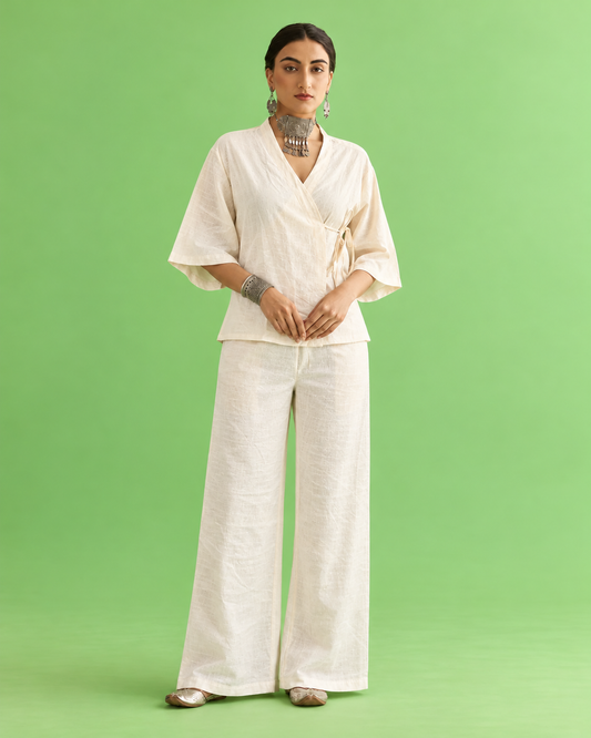 Beige Linen Angrakha Co-ord Set
