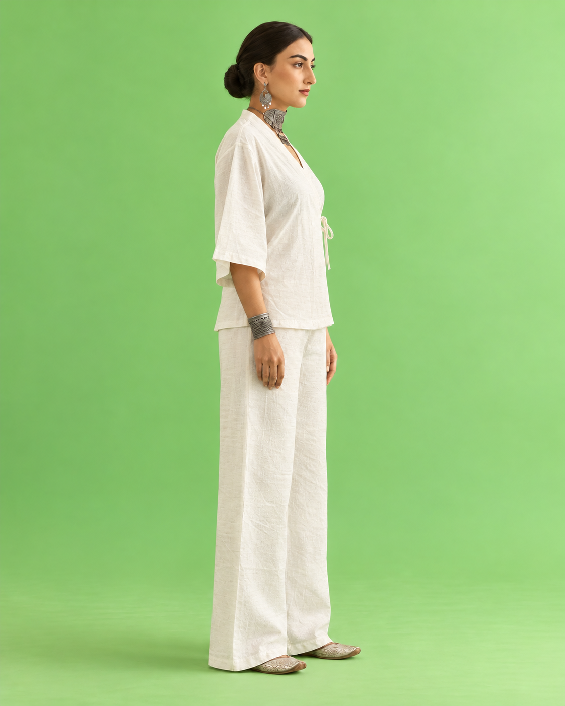 Beige Linen Angrakha Co-ord Set