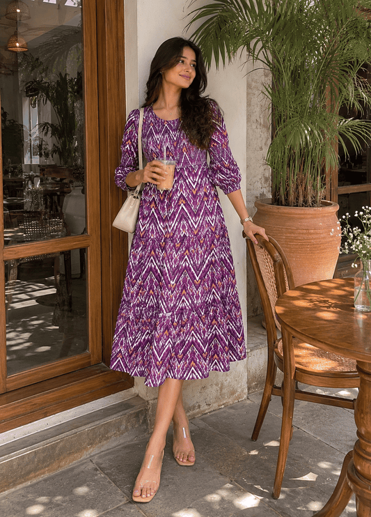 Ikat Print Tiered Maxi Dress