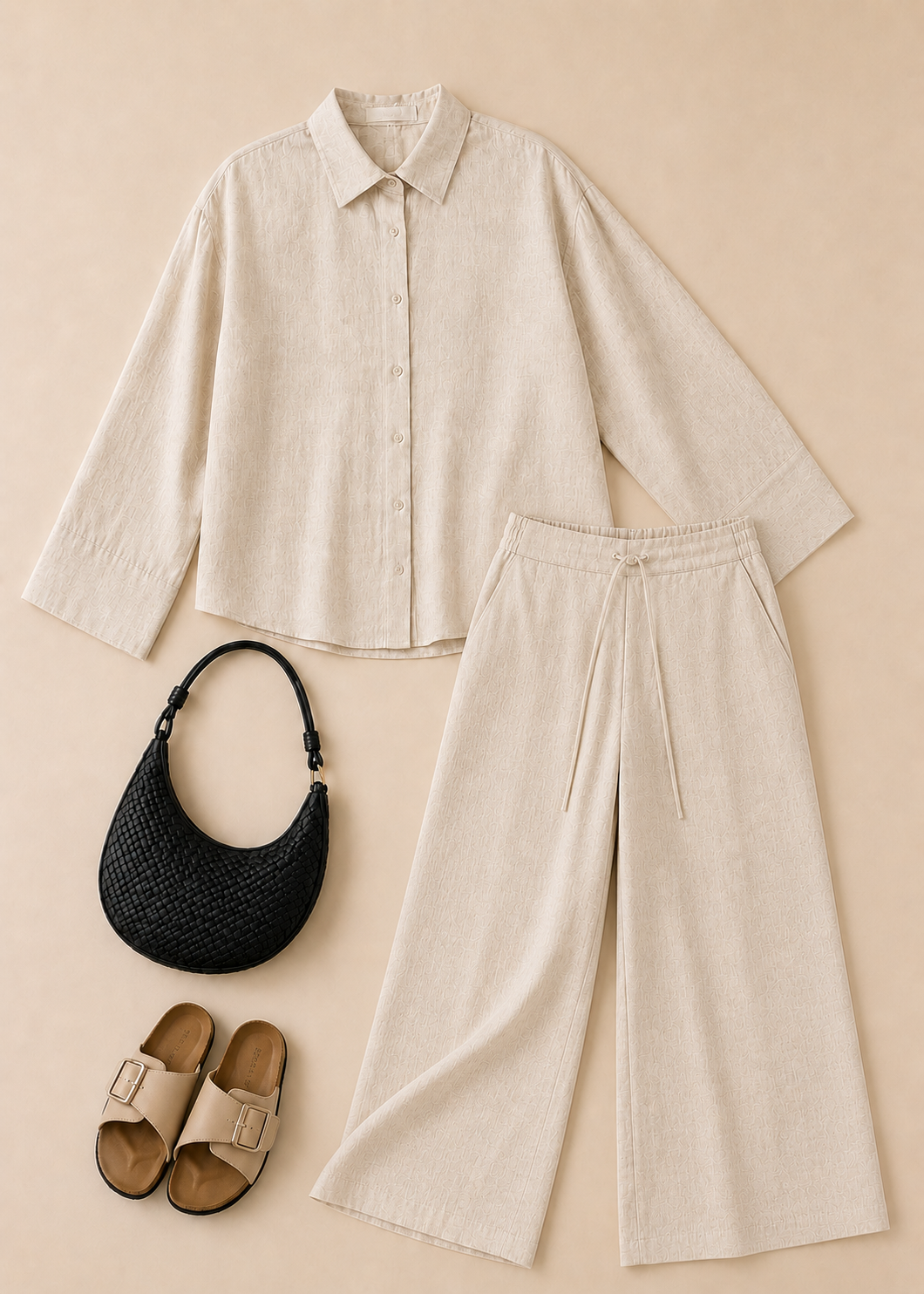 Beige Cotton Flex Linen-Blend Co-ord Set