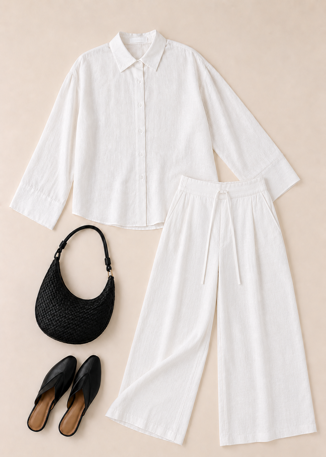 White Cotton Flex Linen-Blend Co-ord Set
