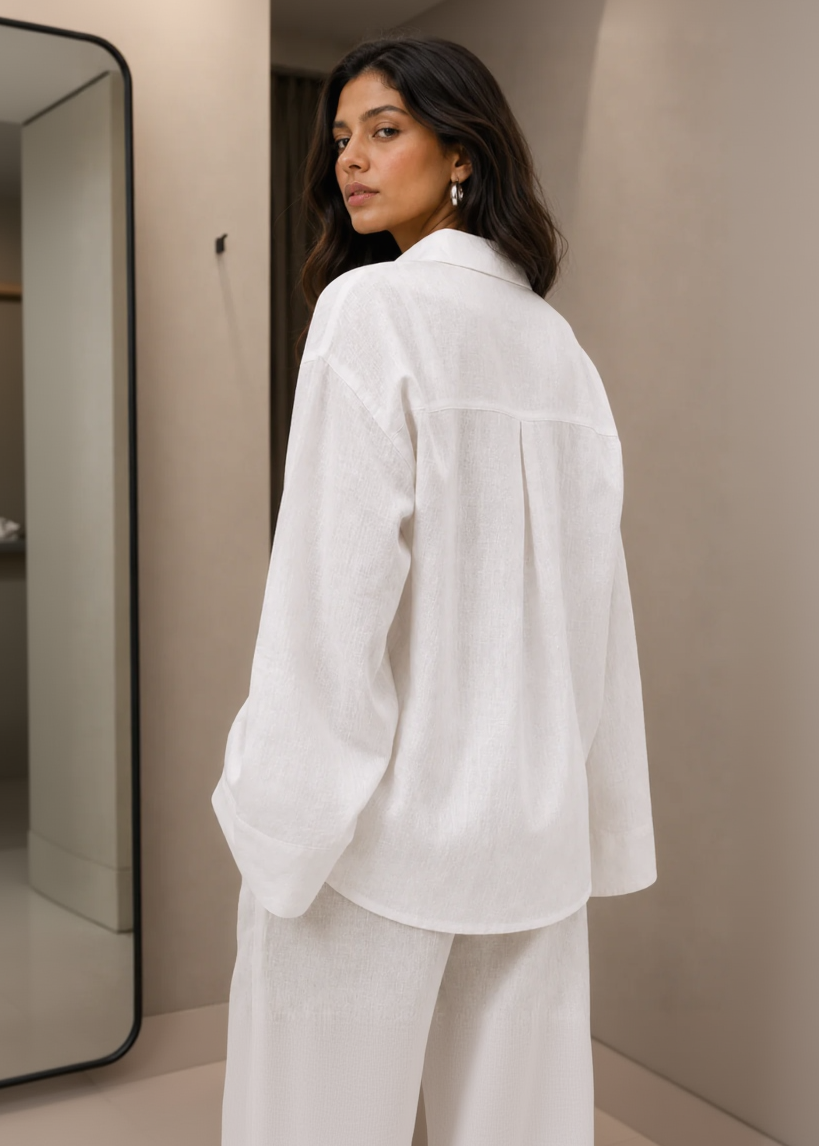 White Cotton Flex Linen-Blend Co-ord Set