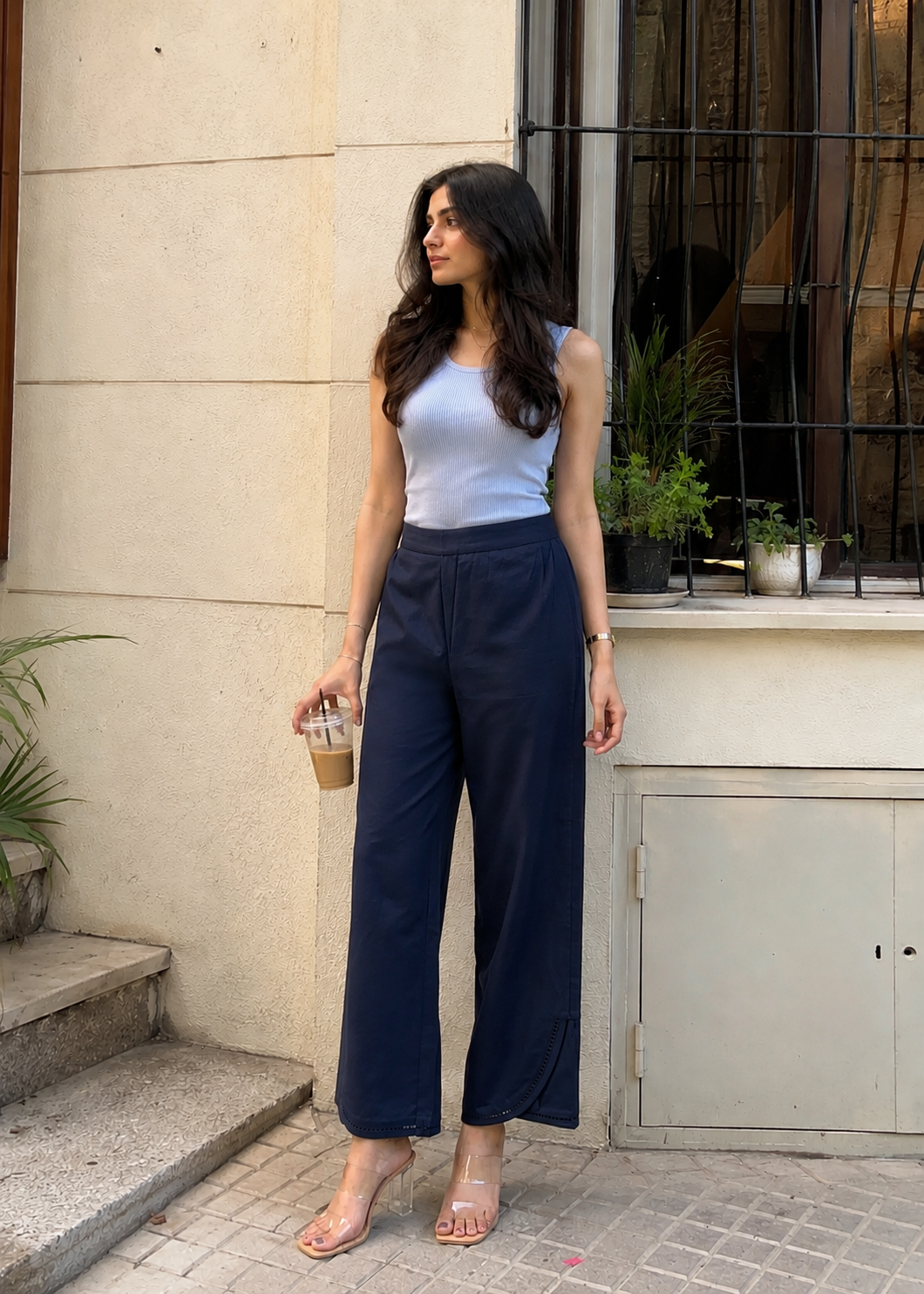 Pure Cotton Navy Blue Regular Pants