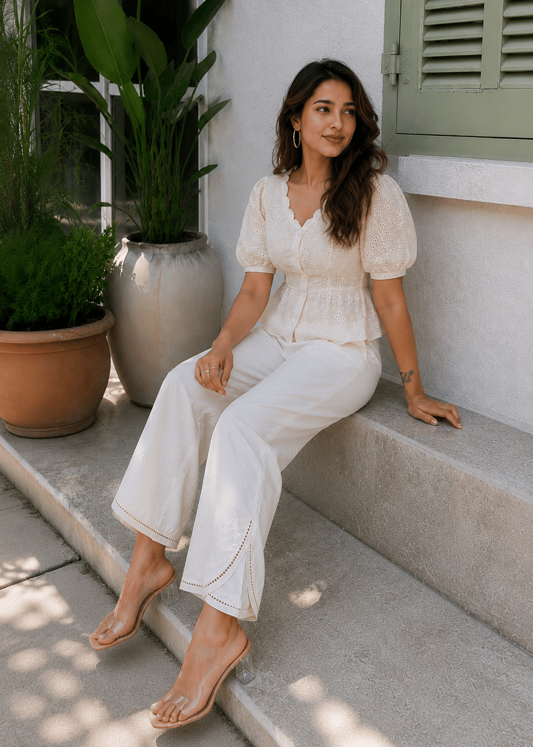 Pure Cotton Cream Regular Pants