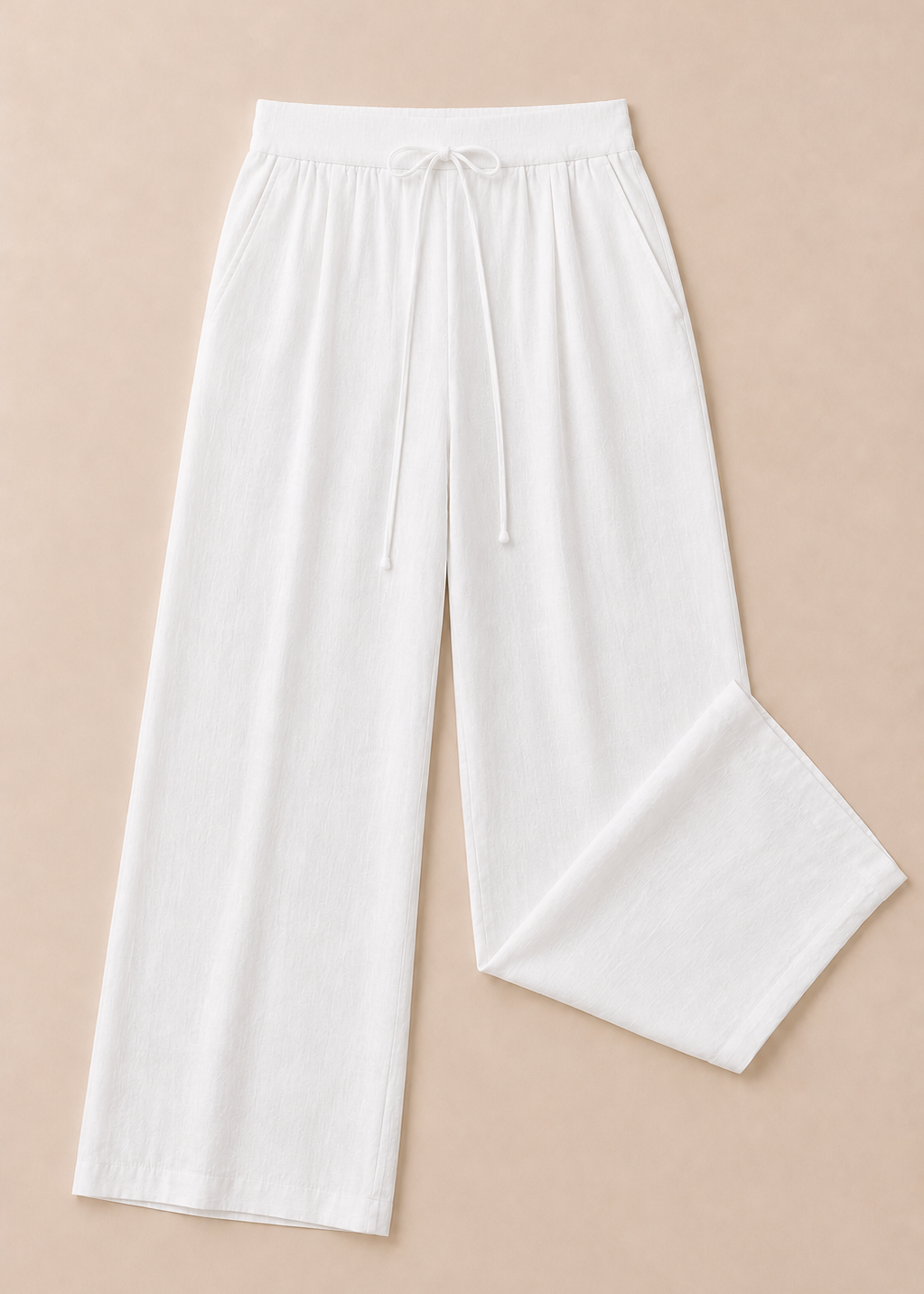 White Linen-Blend Wide Leg Trousers