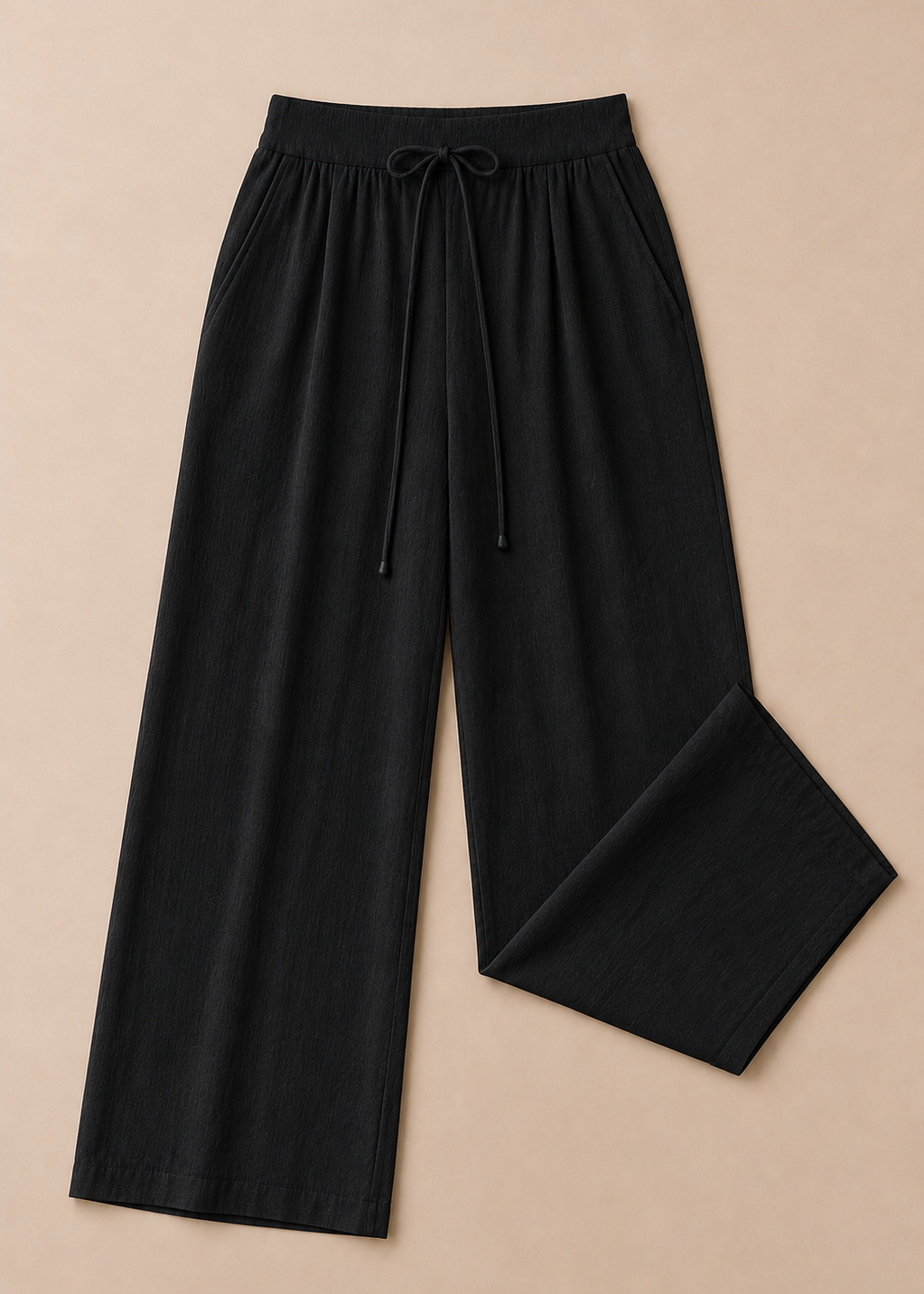 Black Linen-Blend Wide Leg Trousers