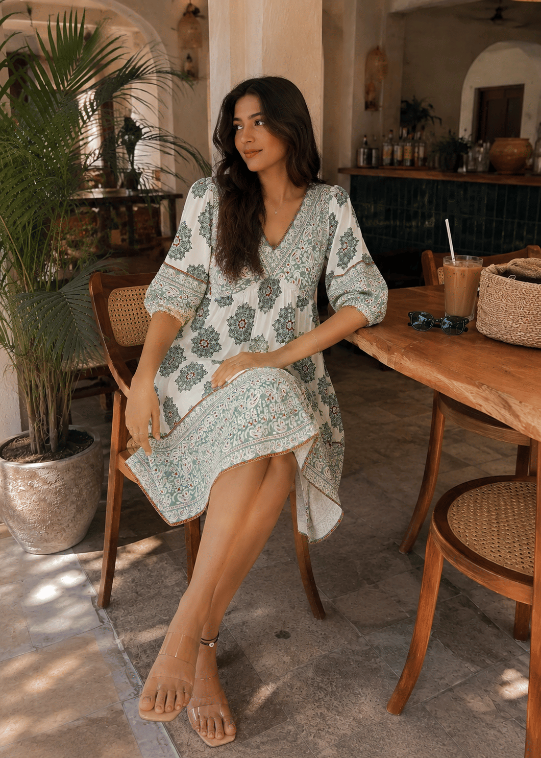 Sage Paisley Printed Tiered Mini Dress