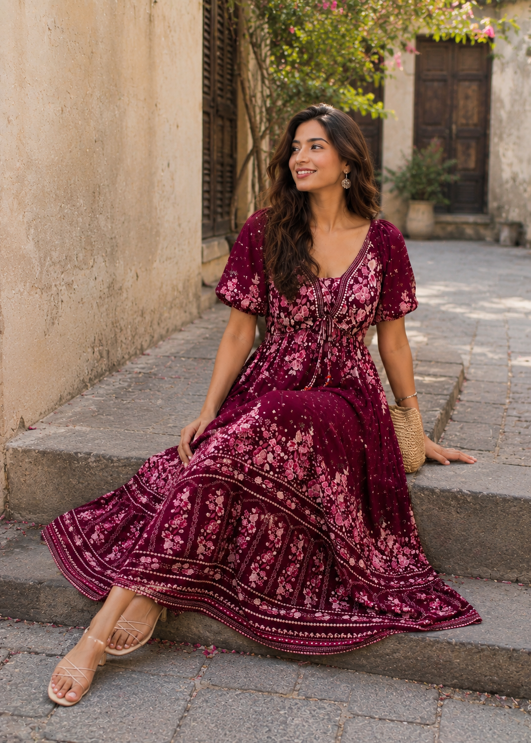 Maroon Floral Dress