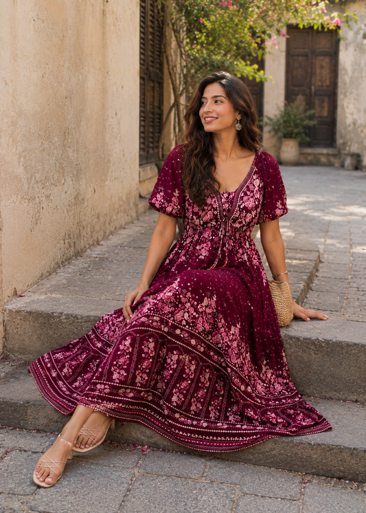 Maroon Floral Dress