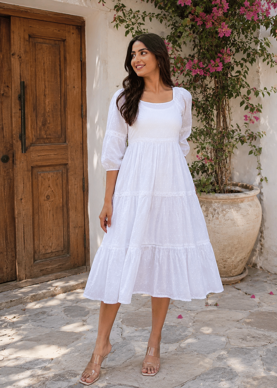 Flared Flowy White Dress