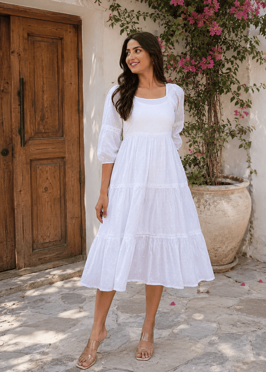 Flared Flowy White Dress