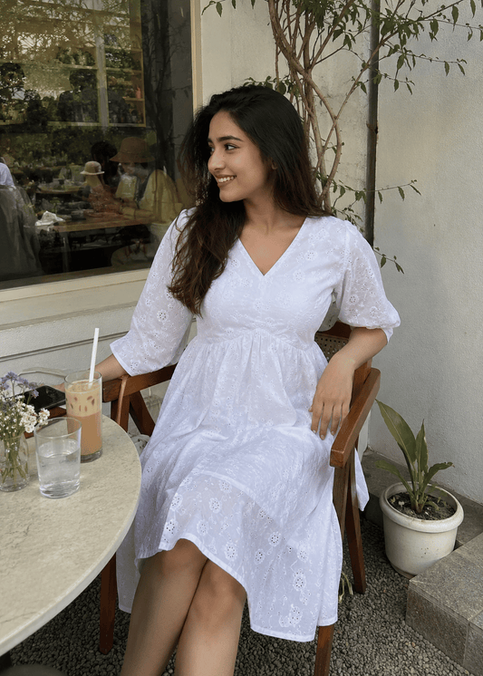 White Eyelet Cotton Dress