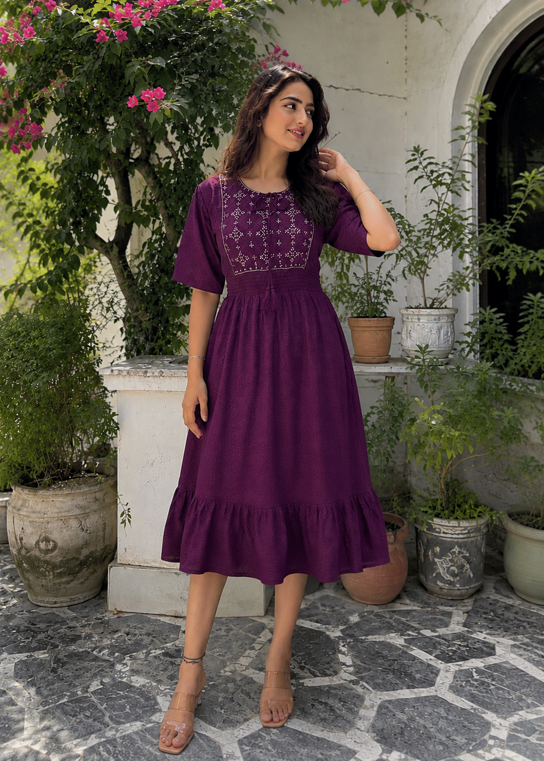 Smocked Waist Flared A-Line Dress