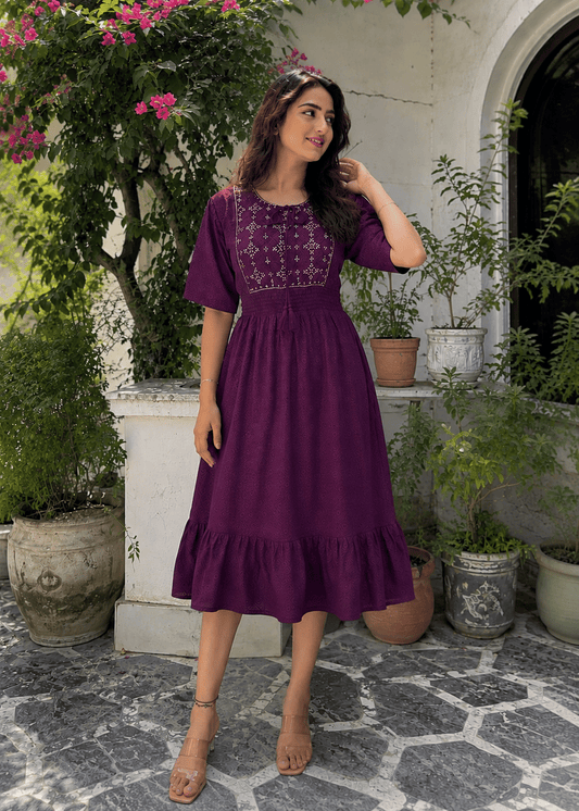 Smocked Waist Flared A-Line Dress