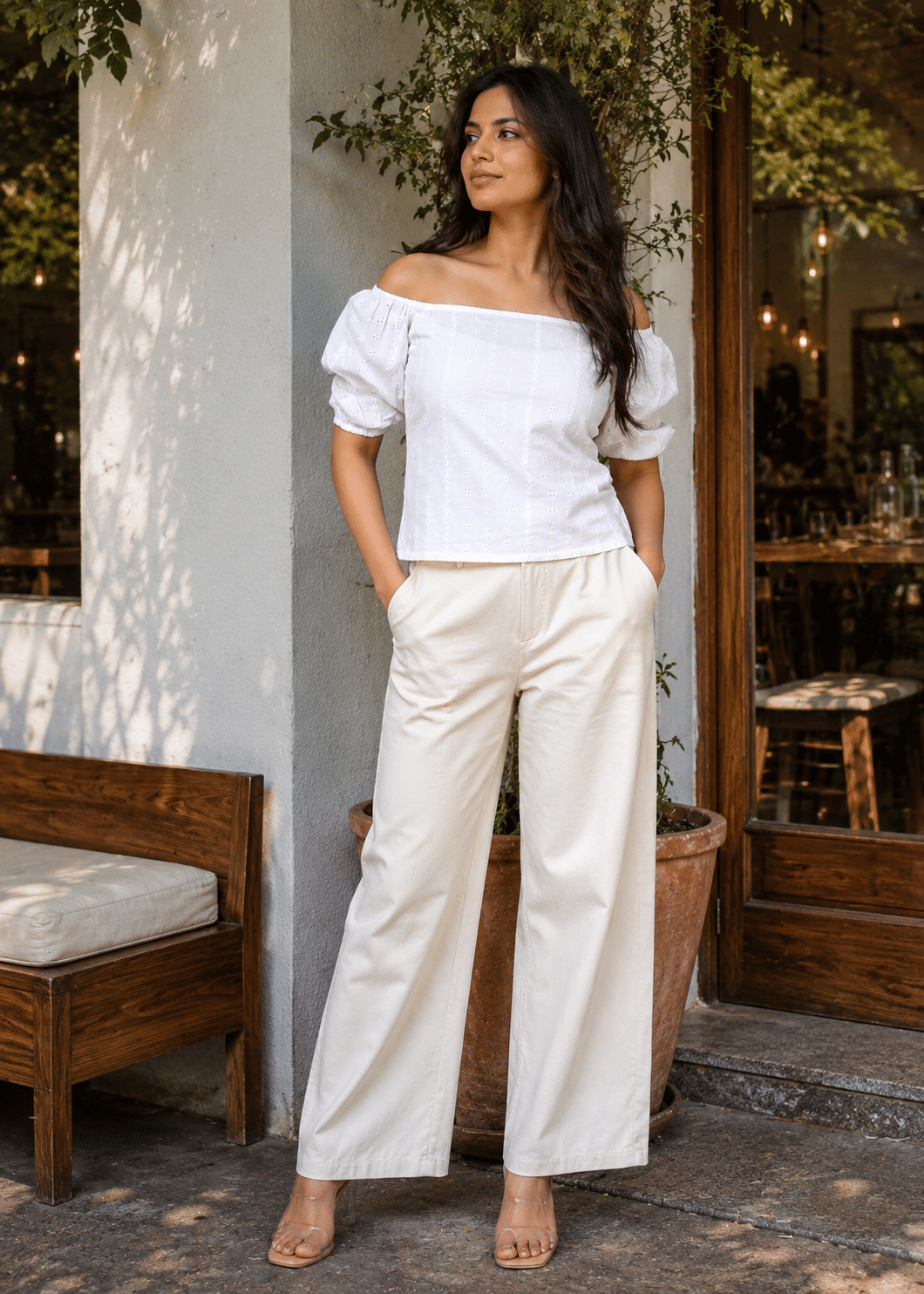 Embroidered Off Shoulder Cotton Top
