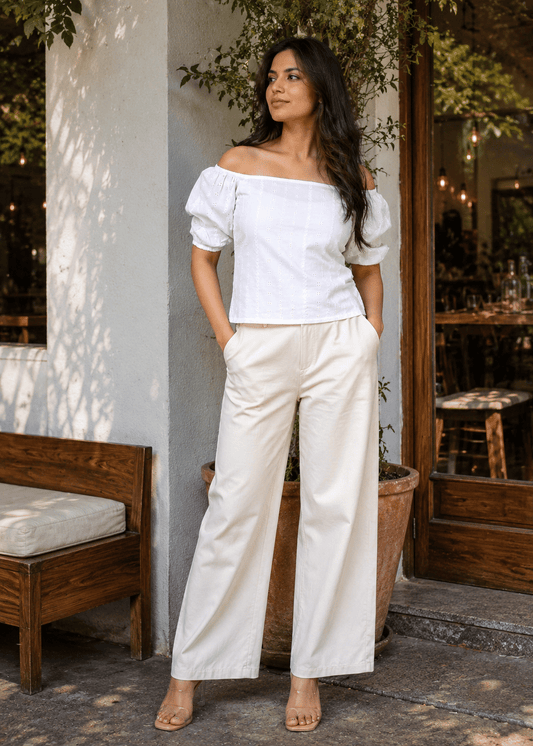 Embroidered Off Shoulder Cotton Top