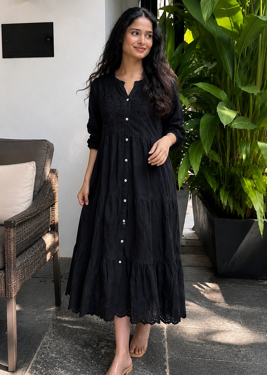 Black Lace Hem Maxi Dress