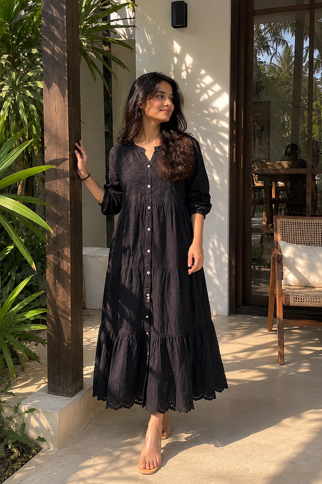 Black Lace Hem Maxi Dress