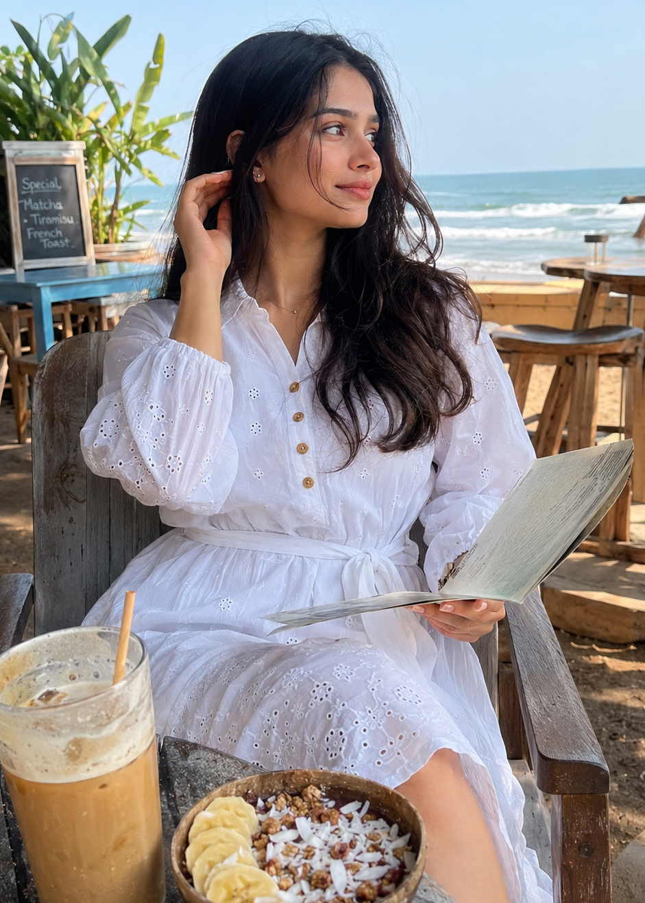 White Schiffli Tie-Waist Mini Dress