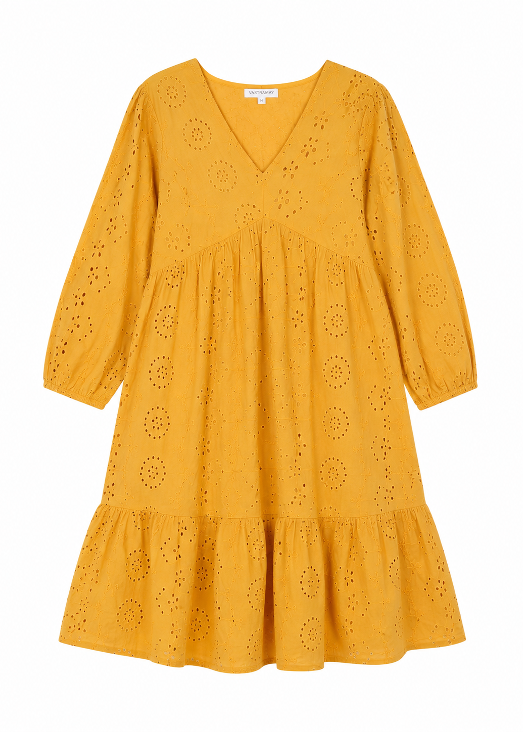 Mustard Schiffli Tiered A-Line Dress