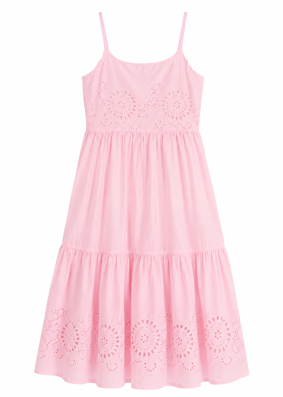 Pink Schiffli Tiered Midi Dress