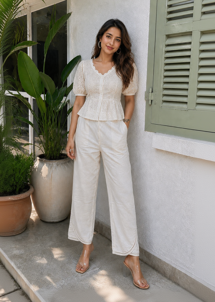 Pure Cotton Cream Regular Pants
