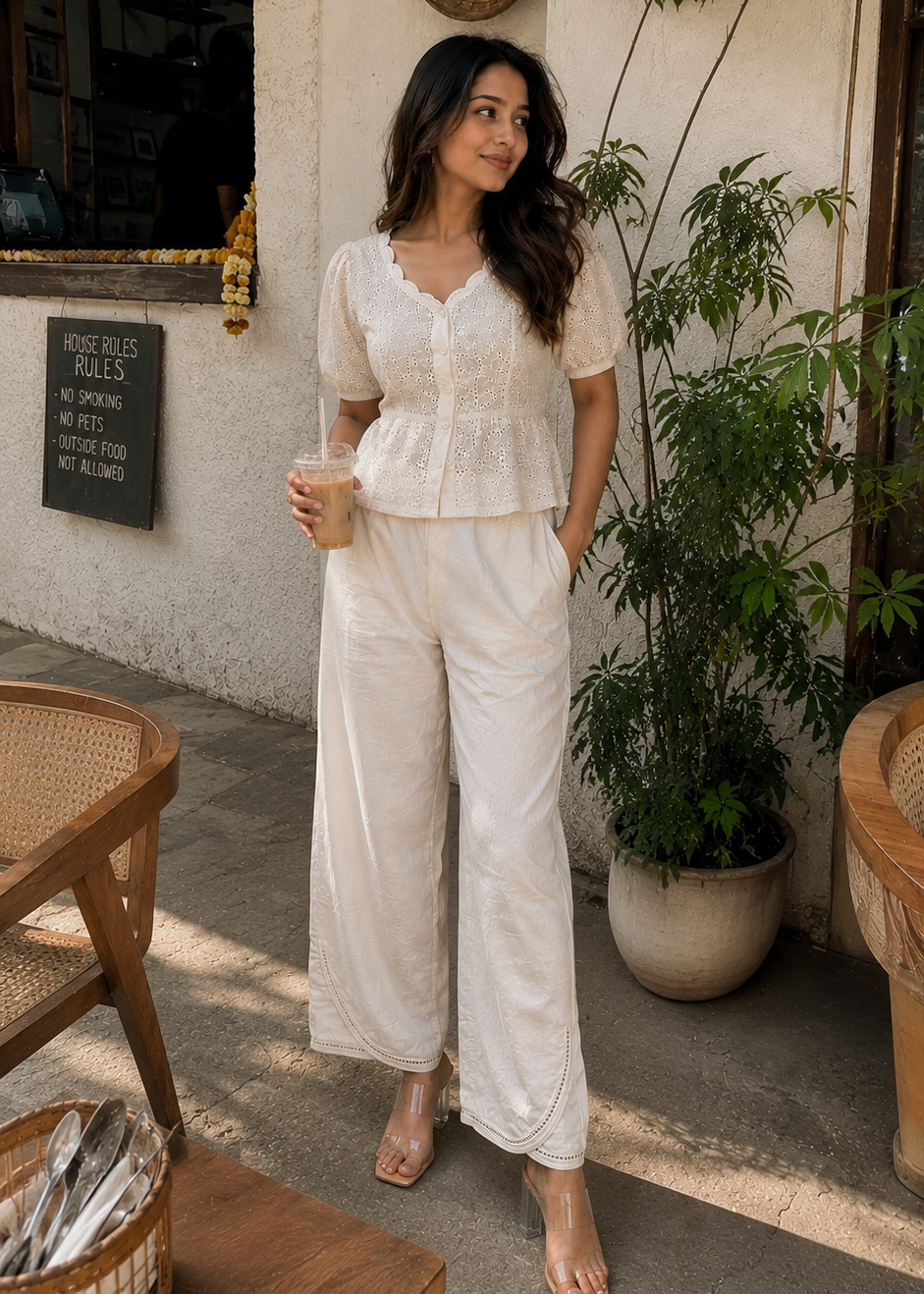 Pure Cotton Cream Regular Pants