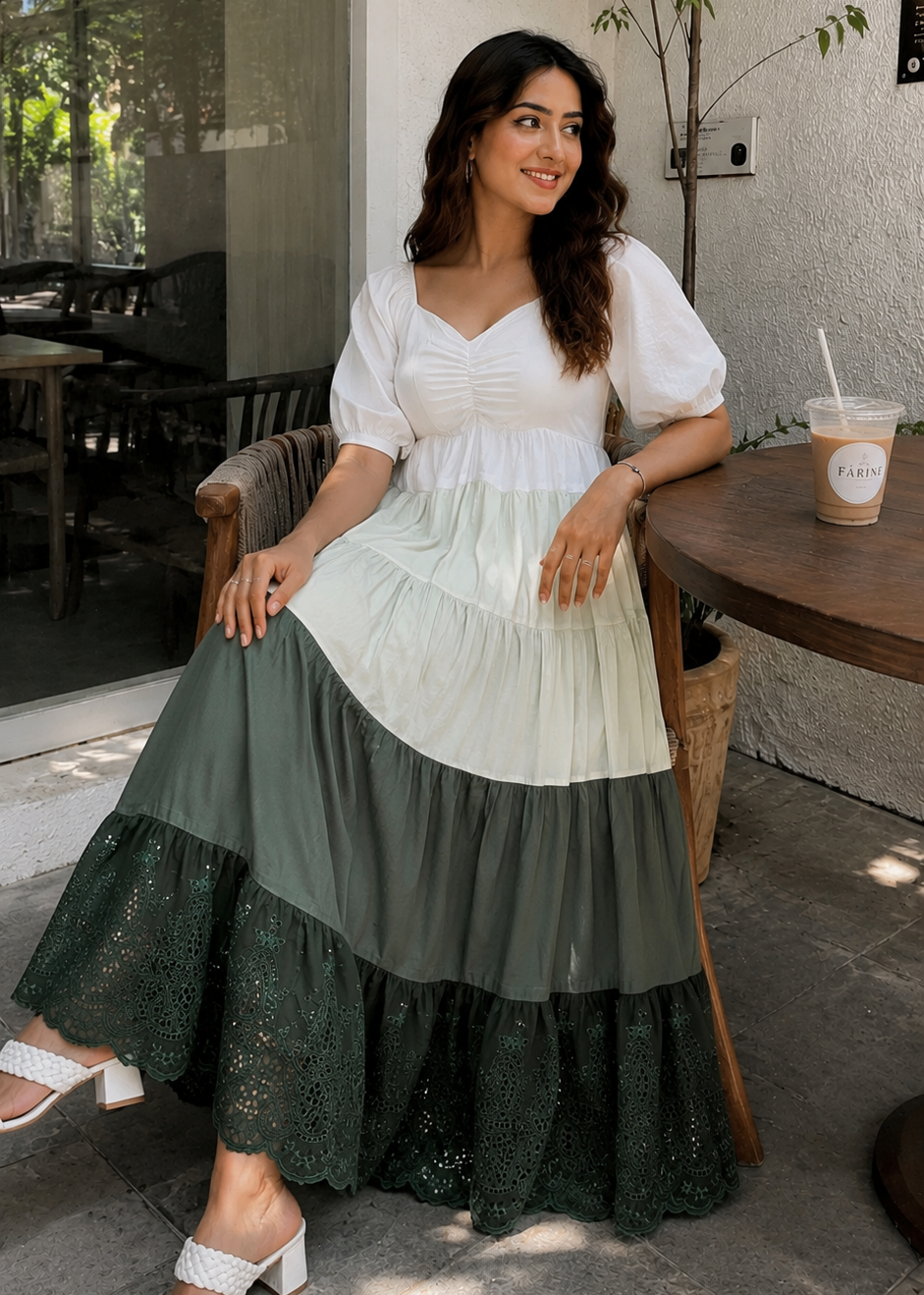 White & Green Ombre Dress