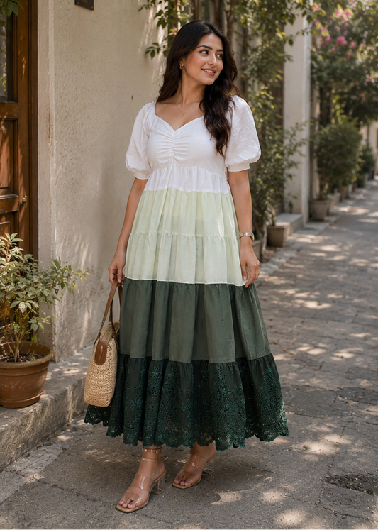 White & Green Ombre Dress