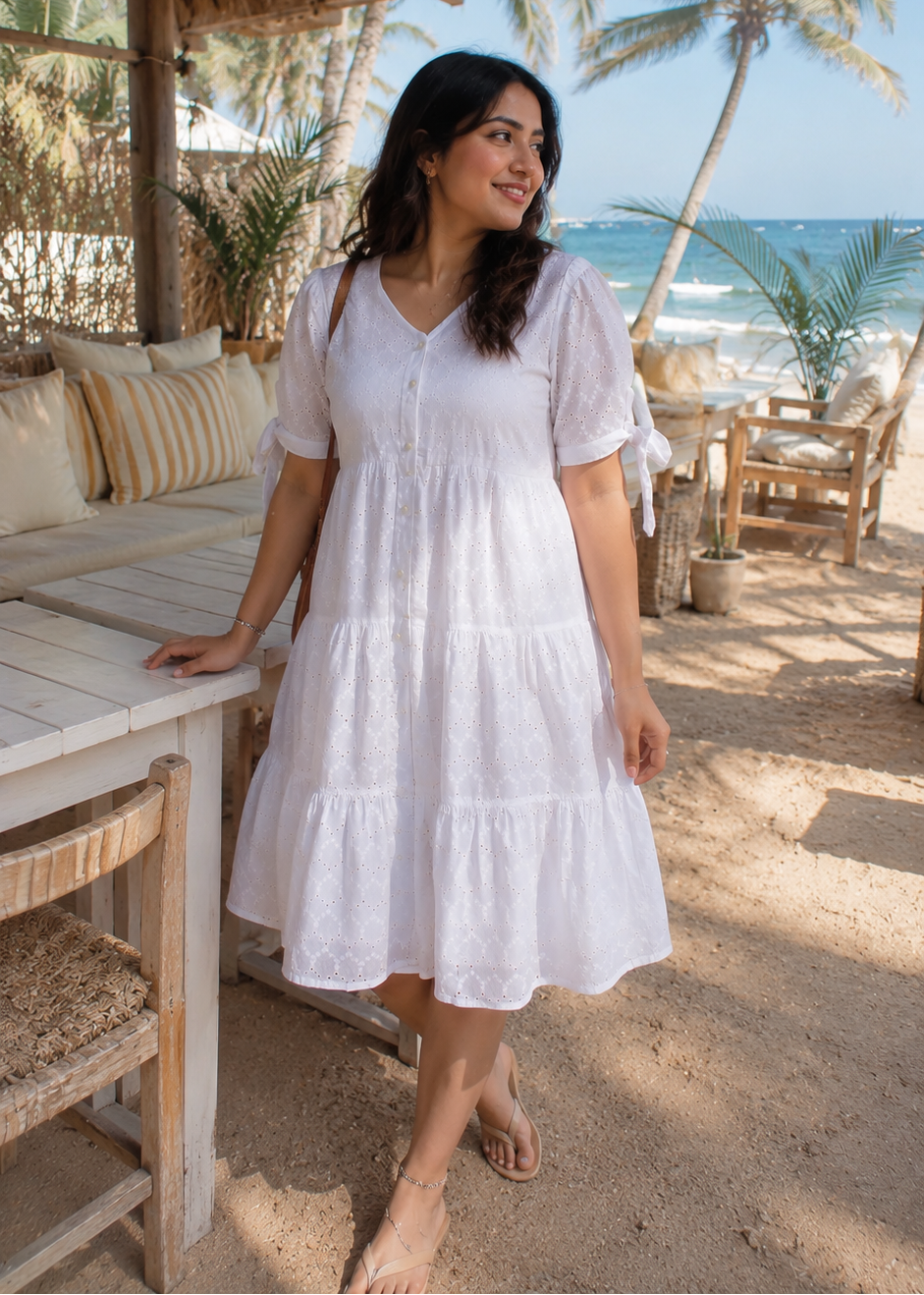 White Eyelet Embroidery Flared Summer Dress