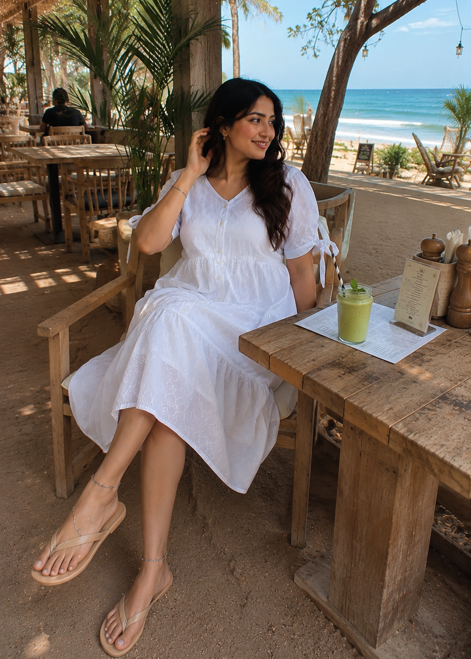 White Eyelet Embroidery Flared Summer Dress