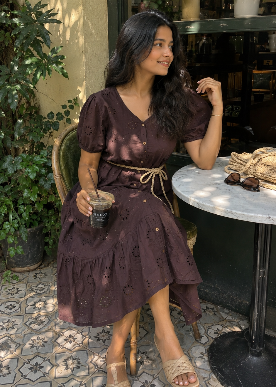 Brown Eyelet Cotton Dress – Mokosaga