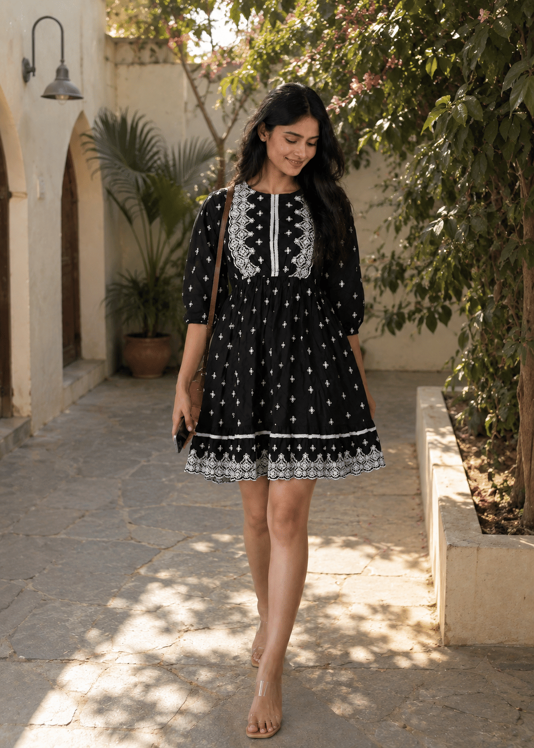 Black Embroidered Fit Flare Dress